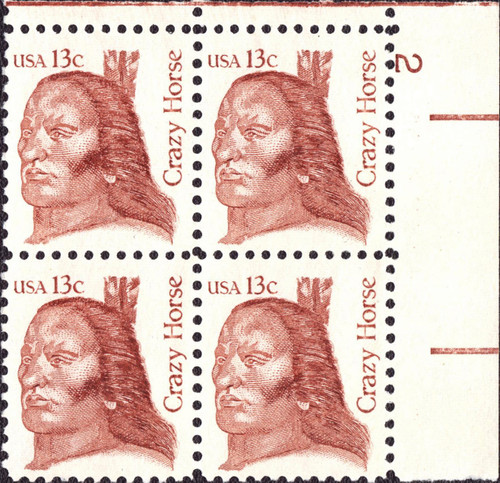 1982 13¢ Crazy Horse Plate Block