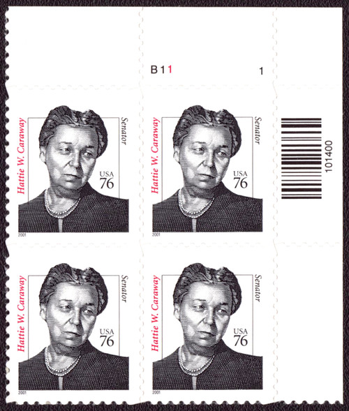 2000 76¢ Hattie Caraway, Die Cut 11.25 X 11 Plate Block