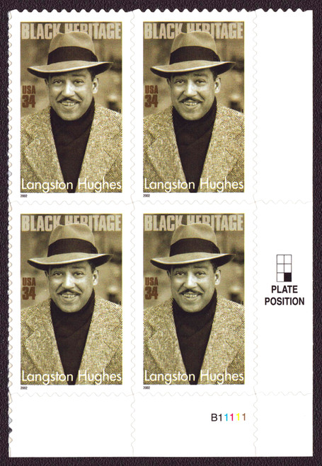 2002 34¢ Langston Hughes Self-Adhesive Plate Block