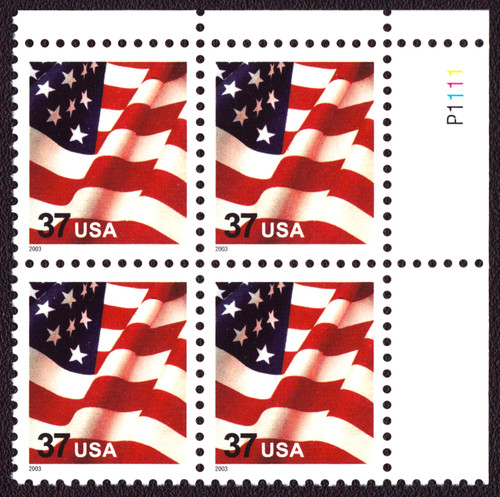 2002 37¢ Flag Plate Block