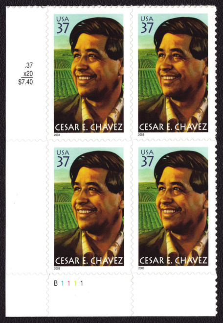 2003 37¢ Cesar E. Chavez Self-Adhesive Plate Block