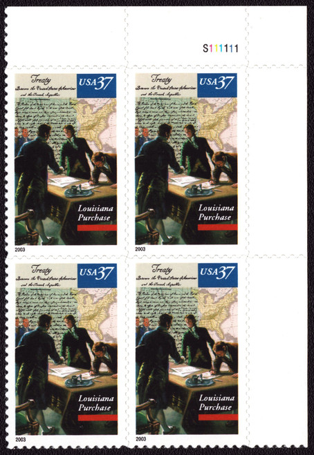 2003 37¢ Louisiana Purchase Self-Adhesive Plate Block