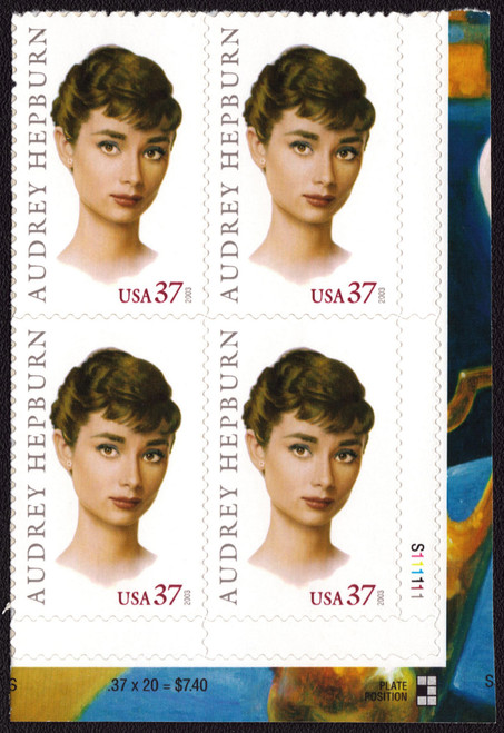 2003 37¢ Audrey Hepburn Self-Adhesive Plate Block