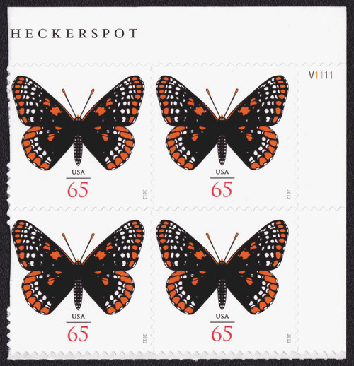 2012 65¢ Baltimore Checkerspot Butterfly Plate Block