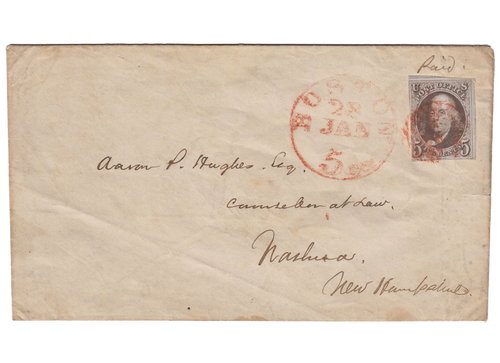 1847 5¢ Franklin, Fine Used on Cover BOSTON Postmark