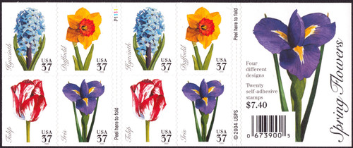 2005 37¢ Spring Flowers Mint Booklet Pane of 20 Stamps