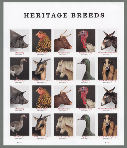 2021 (55¢) Heritage Breeds Mint Sheet of 20 Stamps