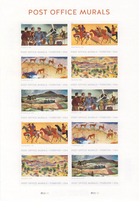 2019 (55¢) Post Office Murals Mint Sheet of 10 Stamps