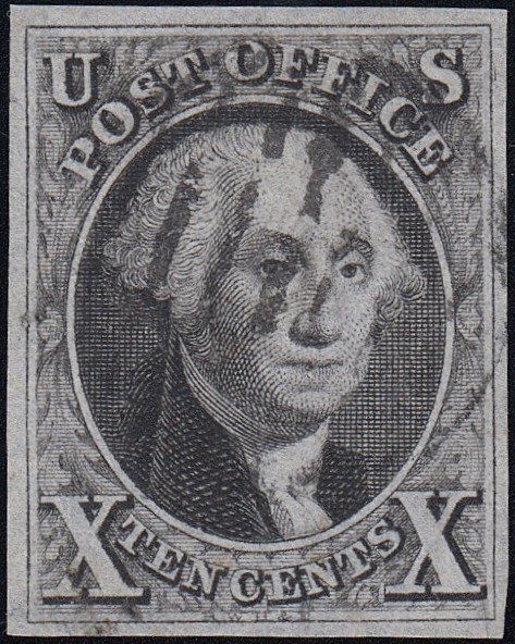 1847 10¢ Washington, VF Used Black Grid Cancel, US #2