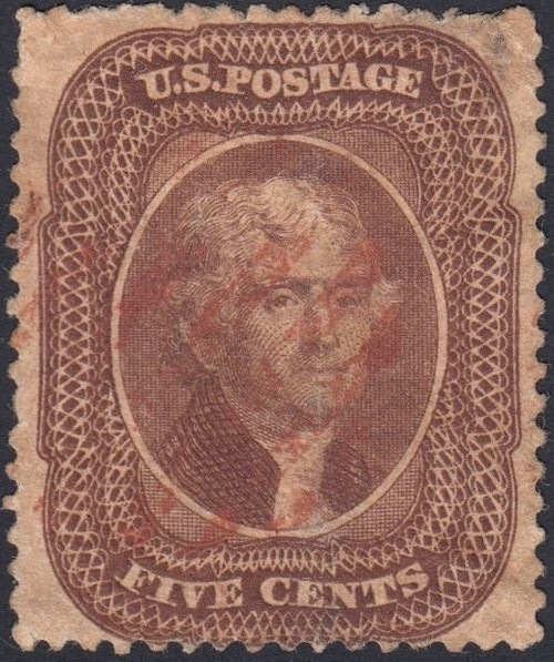 1860 5¢ Jefferson Type II, Fine Used, US #30A