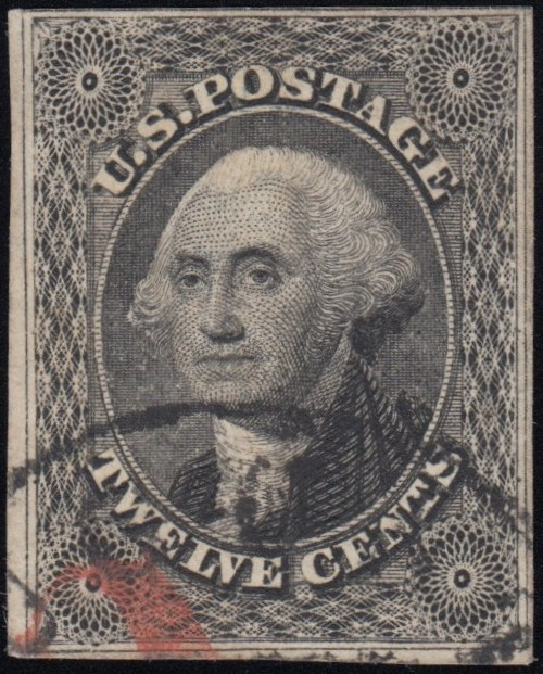 1851 12¢ Washington Imperf, Fine Used Light Cancel