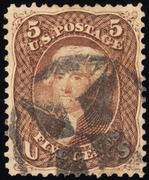 1863 5¢ Jefferson, FVF Used Fancy Geometric Cancel