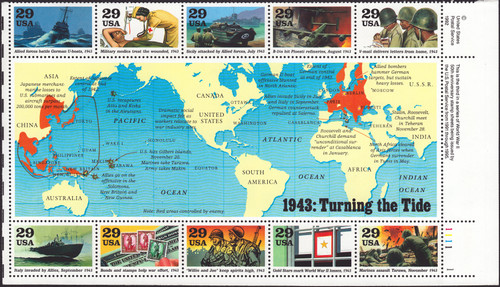 1993 $2.90 World War II (1943) Souvenir Sheet of 10