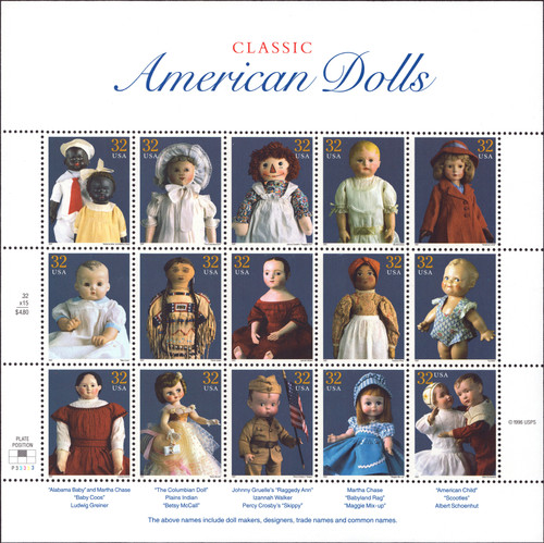 1997 32¢ Classic American Dolls Mint Sheet of 15 1997 32¢ Classic American Dolls Mint Sheet of 15