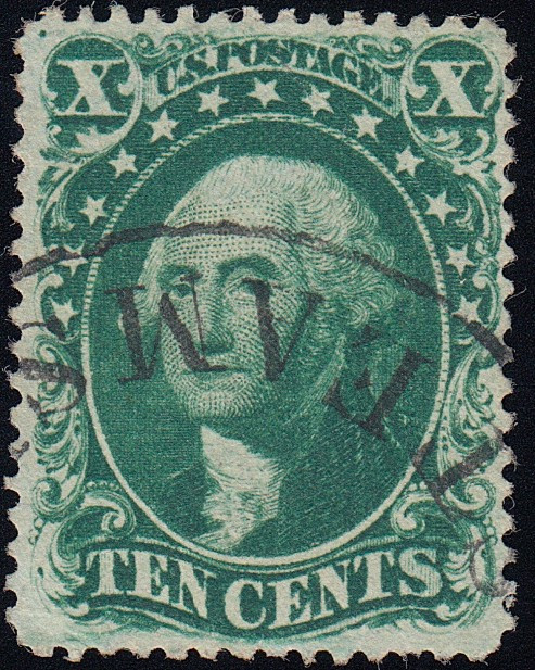 1857 10¢ Washington Type II, FVF Used STEAMSHIP Cancel