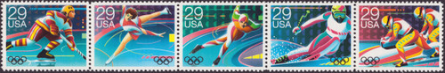 1992 29¢ Winter Olympics - 5 Varieties, Attached Strip of 5