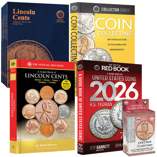 Complete Lincoln Cent Collecting Starter Kit – 2026 Red Book, Coin Collecting Guide, Lincoln Cent Book, Full Collection of Folders & 5 Storage Tubes