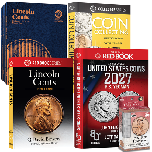 Complete Lincoln Cent Collecting Starter Kit – 2027 Red Book, Coin Collecting Guide, Lincoln Cent Book, Full Collection of Folders & 5 Storage Tubes