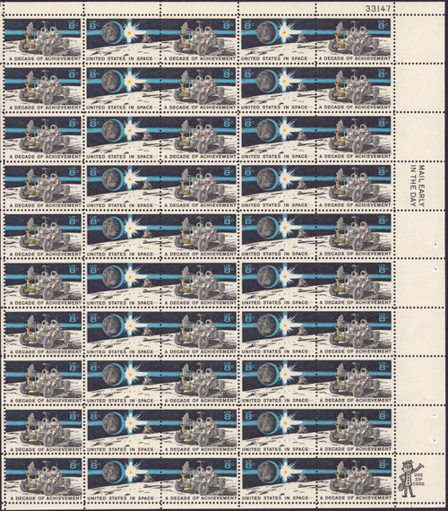 1971 8¢ Space Achievements - 2 Varieties, Attached Mint Sheet
