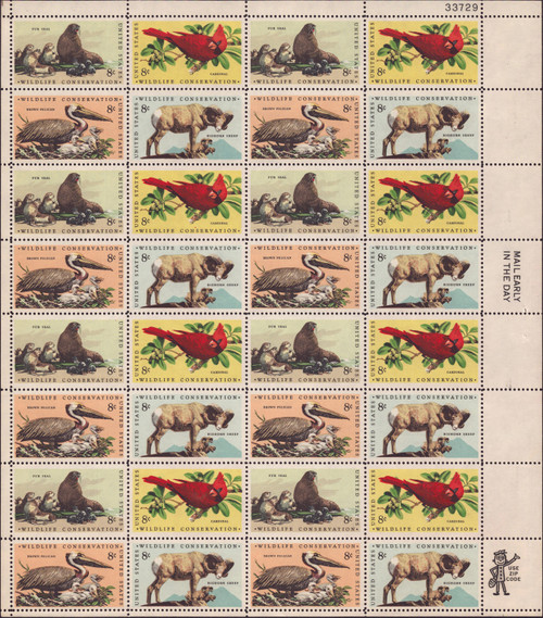 1972 8¢ Wildlife Conservation - 4 Varieties, Attached Mint Sheet