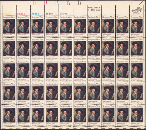 1975 10¢ Benjamin West - Arts Mint Sheet