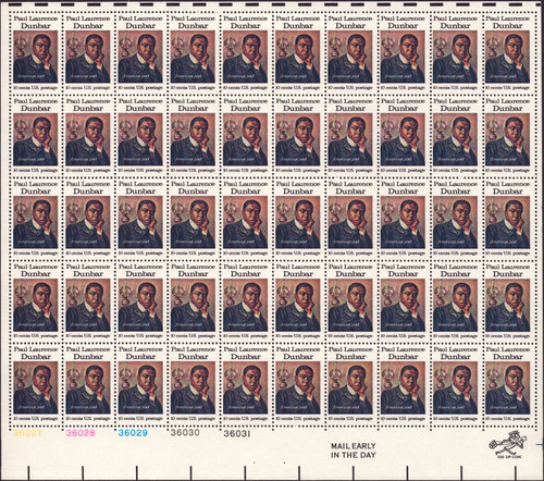1975 10¢ Paul Dunbar - Arts Mint Sheet