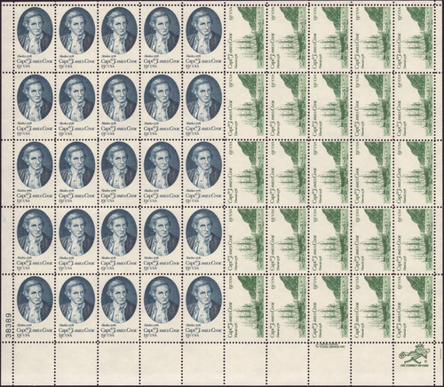 1978 13¢ Captain Cook (2 Varieties, Attached) Mint Sheet