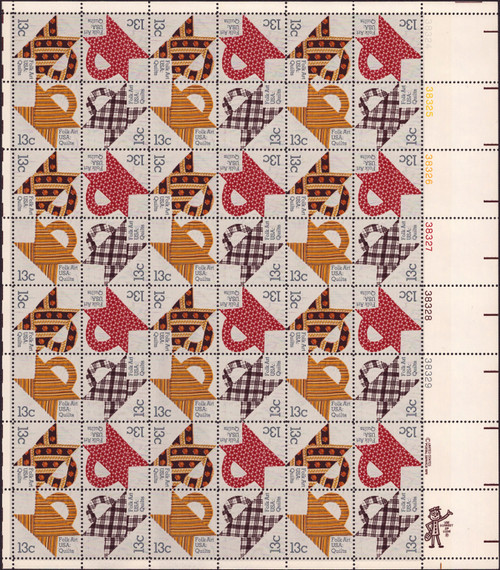 1978 13¢ Quilts (4 Varieties, Attached) Mint Sheet