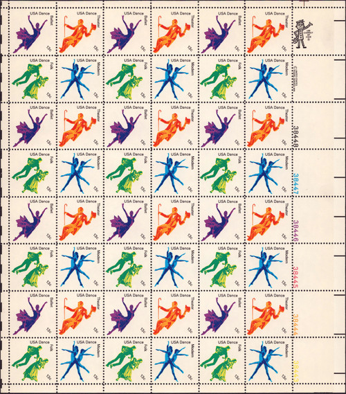 1978 13¢ American Dance (4 Varieties, Attached) Mint Sheet