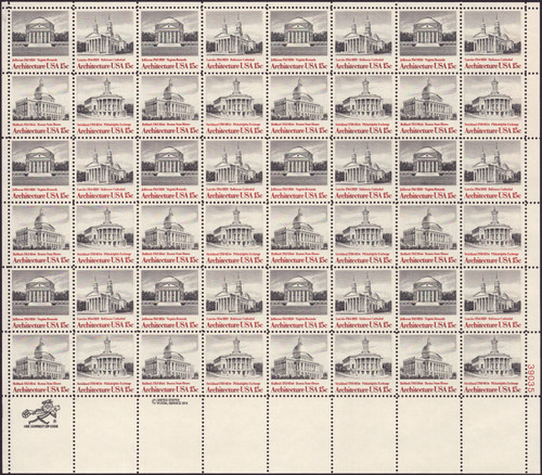 1979 15¢ American Architecture (4 Varieties, Attached) Mint Sheet