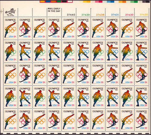 1976 13¢ Olympic Games (4 Varieties, Attached) Mint Sheet