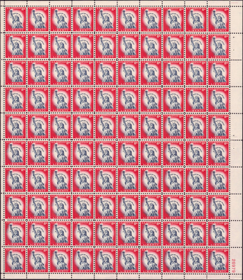 1961 11¢ Statue of Liberty Mint Sheet