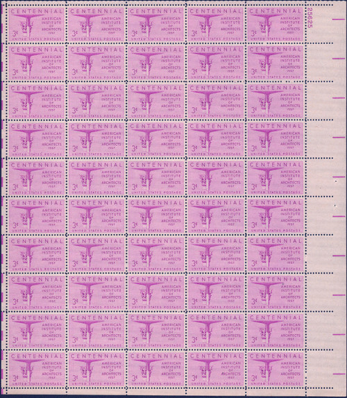 1957 3¢ American Institute of Architects Mint Sheet