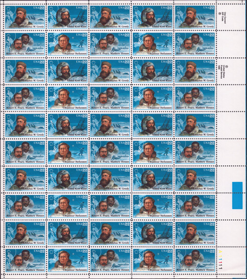 1986 22¢ Explorers (4 Varieties, Attached) Mint Sheet