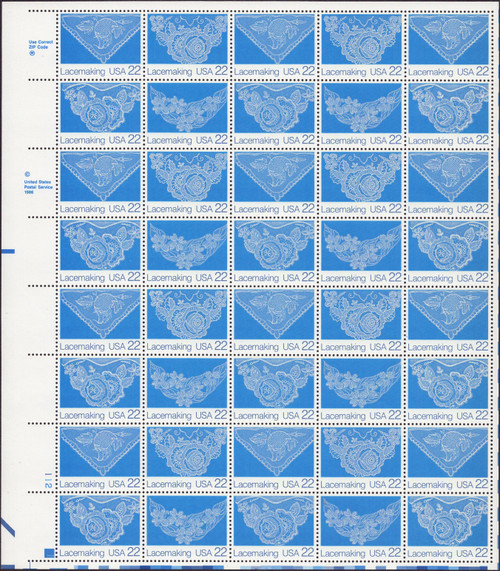 1987 22¢ Lacemaking (4 Varieties, Attached) Mint Sheet