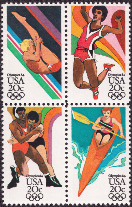 1984 20¢ Olympics (4 Varieties, Attached) Mint Se-tenant Block