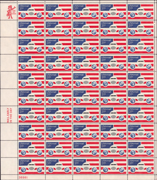1976 31¢ Air Post - Plane, Flag, & Globes Mint Sheet