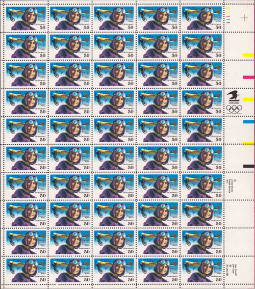 1991 50¢ Air Post - Harriet Quimby Mint Sheet