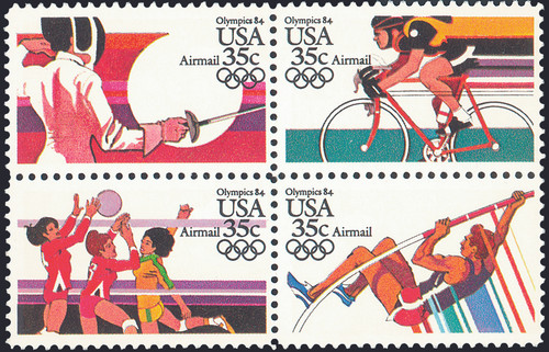 1983 35¢ Air Post - Summer Olympics (4 Varieties, Attached) Mint Se-tenant Block