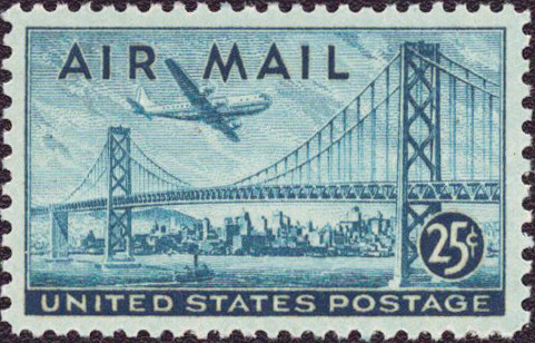 1947 25¢ Air Post - Plane Over Bridge Mint Single