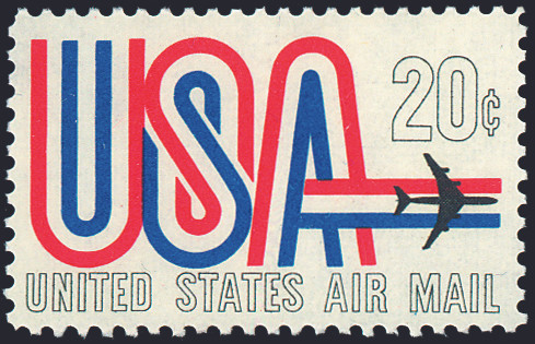 1968 20¢ Air Post - USA & Plane Mint Single