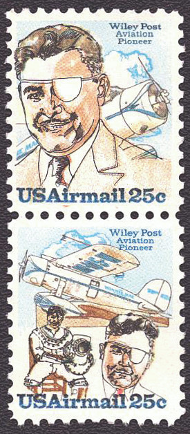 1979 25¢ Air Post - Aviation Pioneers: Wiley Post (2 Varieties, Attached) Mint Pair