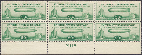 1933 50¢ Baby Graf Zeppelin Plate Block of 6