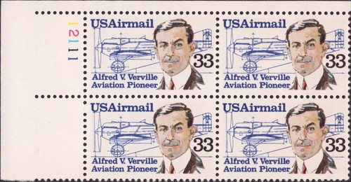 1985 33¢ Air Post - Alfred Verville Mint Plate Block