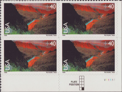 1999 40¢ Air Post - Scenic American Landscapes (Rio Grande) Mint Plate Block