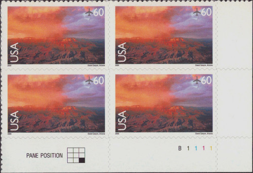 2000 60¢ Air Post - Scenic American Landscapes (Grand Canyon) Mint Plate Block