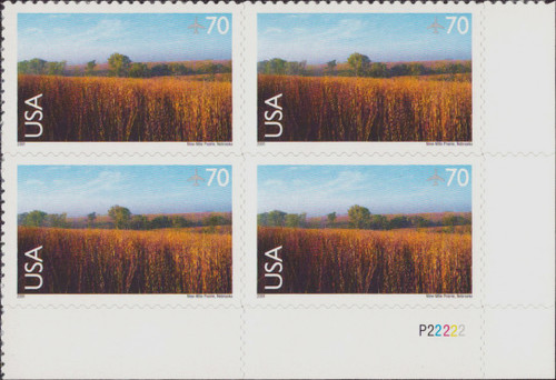 2001 70¢ Air Post - Scenic American Landscapes (Nine-Mile Prairie) Mint Plate Block