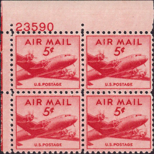 1947 5¢ Air Post - DC-4 Skymaster Mint Plate Block