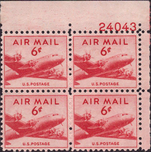 1949 6¢ Air Post - DC-4 Skymaster (as C33) Mint Plate Block