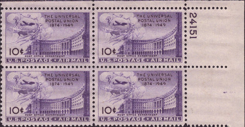 1949 10¢ Air Post - Post Office 150th Anniversary Mint Plate Block